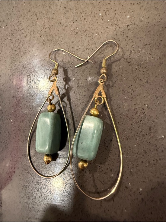 Jewelry - Gold Silver Mixed Hoop Drop Earrings with Seafoam Green Beads